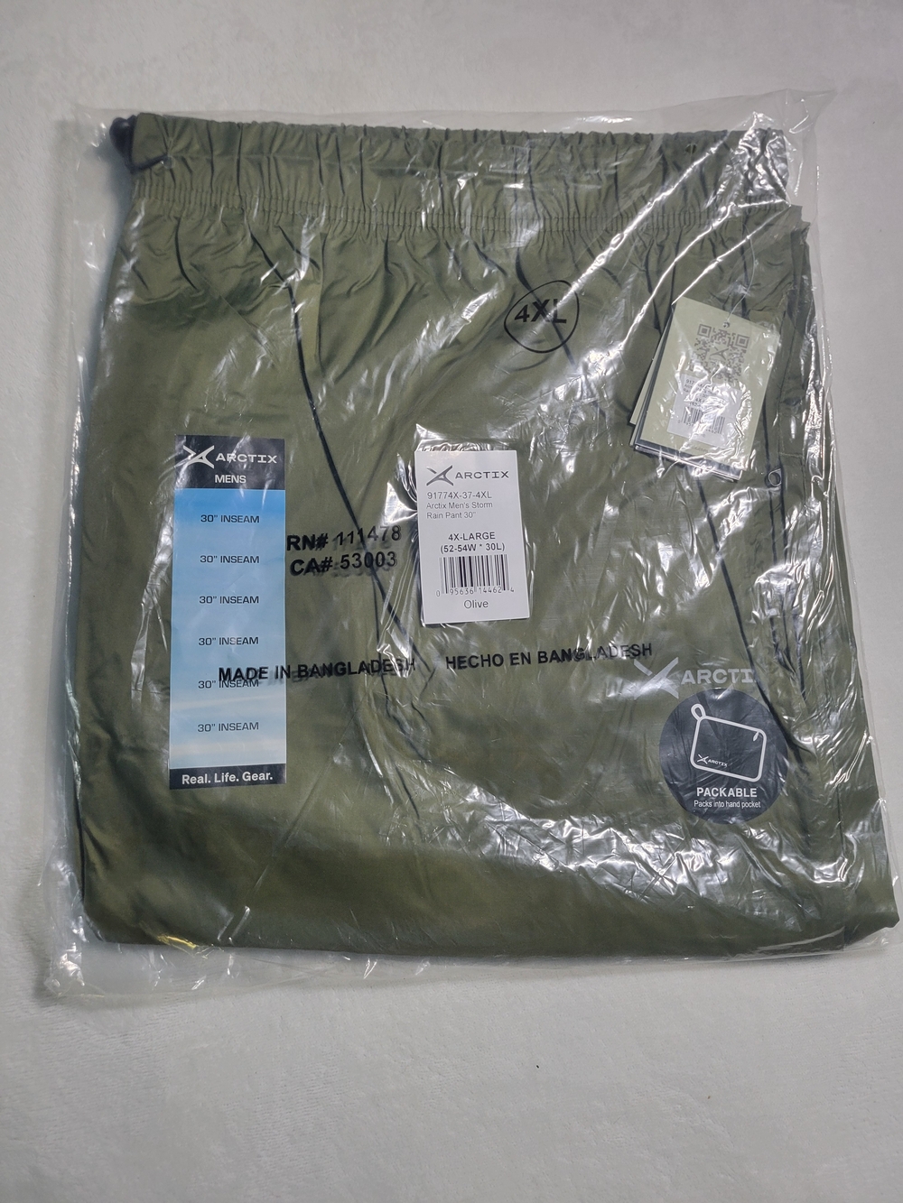 ARCTIX Olive Green Men's Packable Storm Rain Pants 4XL 52-54x30
